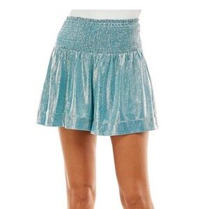 TCEC High Waisted Metallic Shorts Elastic Waist Blue/Gold Size Small